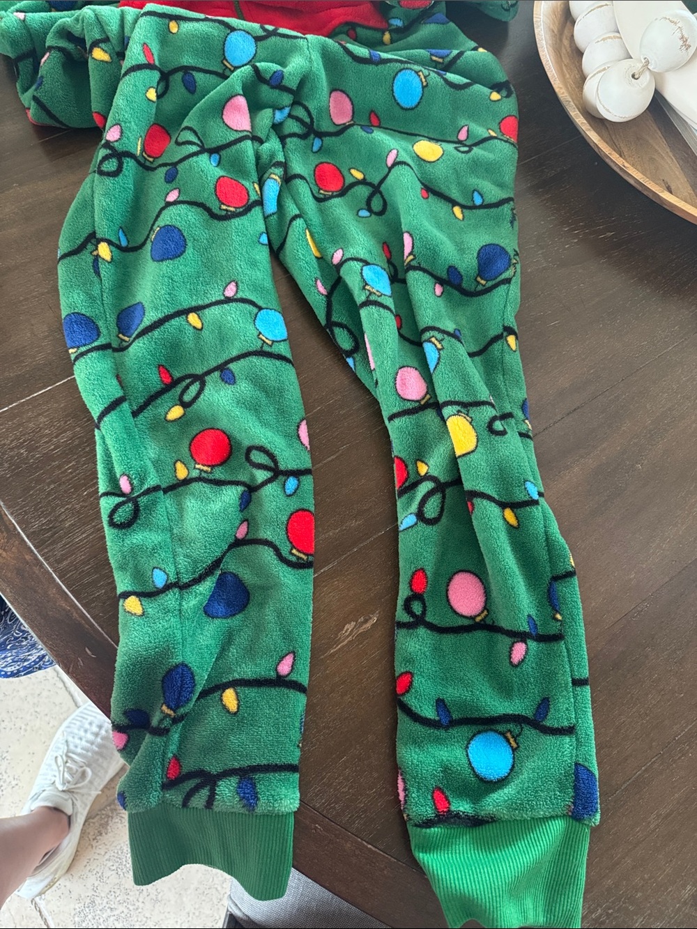 Green Holiday Lights Hooded Onesie with Red Pocket - Picture 2 of 3